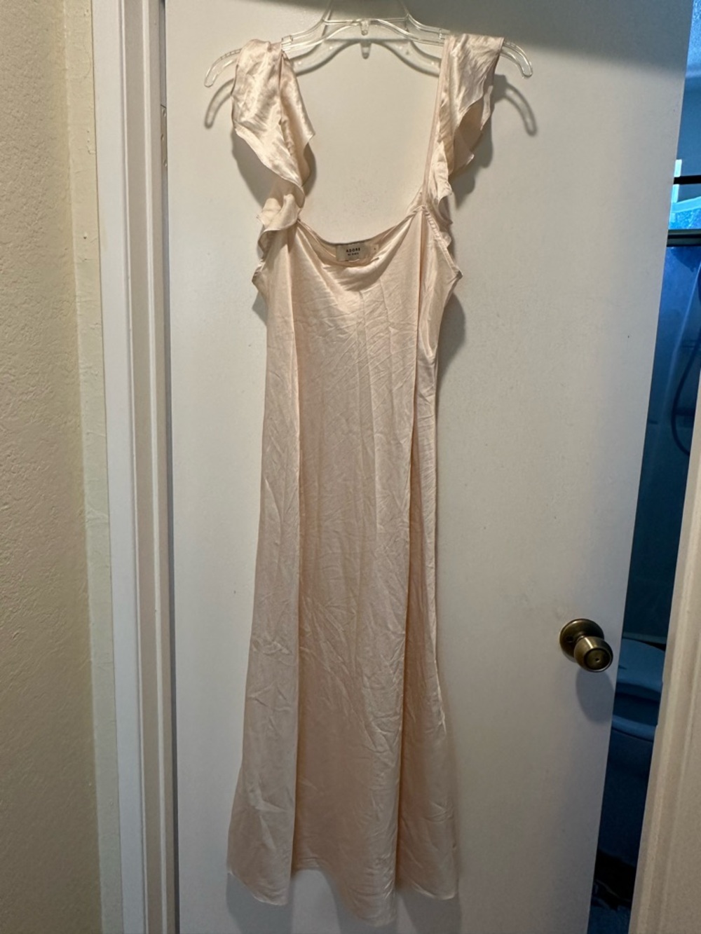 ADORE by GINIA Cream Slip Dress W Ruffle Sleeves Maxi Size Large